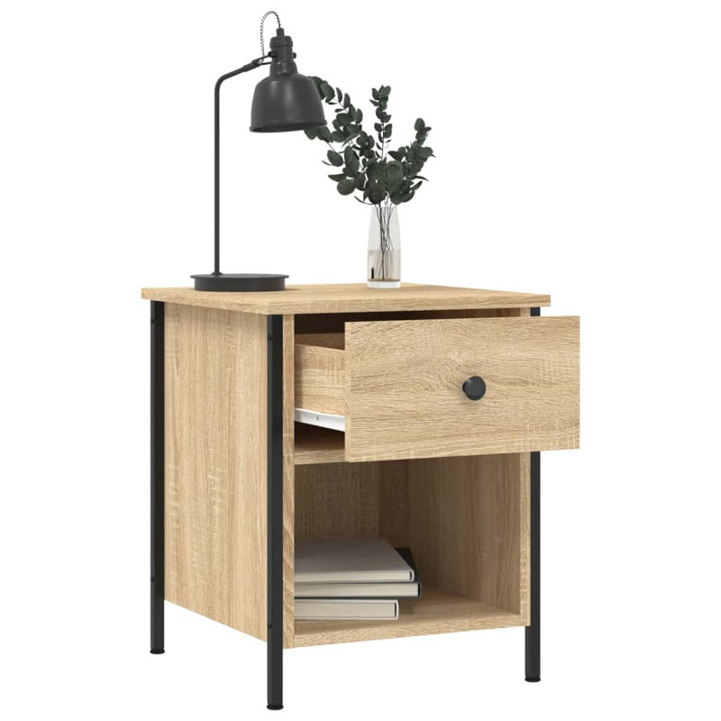 Litvak 40cm W Iron Bedside Table, Sonoma Oak, Individual