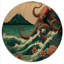 Paysage japonais avec pieuvre I - décoration murale japonaise / campagne en bois-87050073