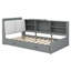 Lit plateforme en bois avec tablettes et 2 tiroirs, tête de lit avec rangement-457452877