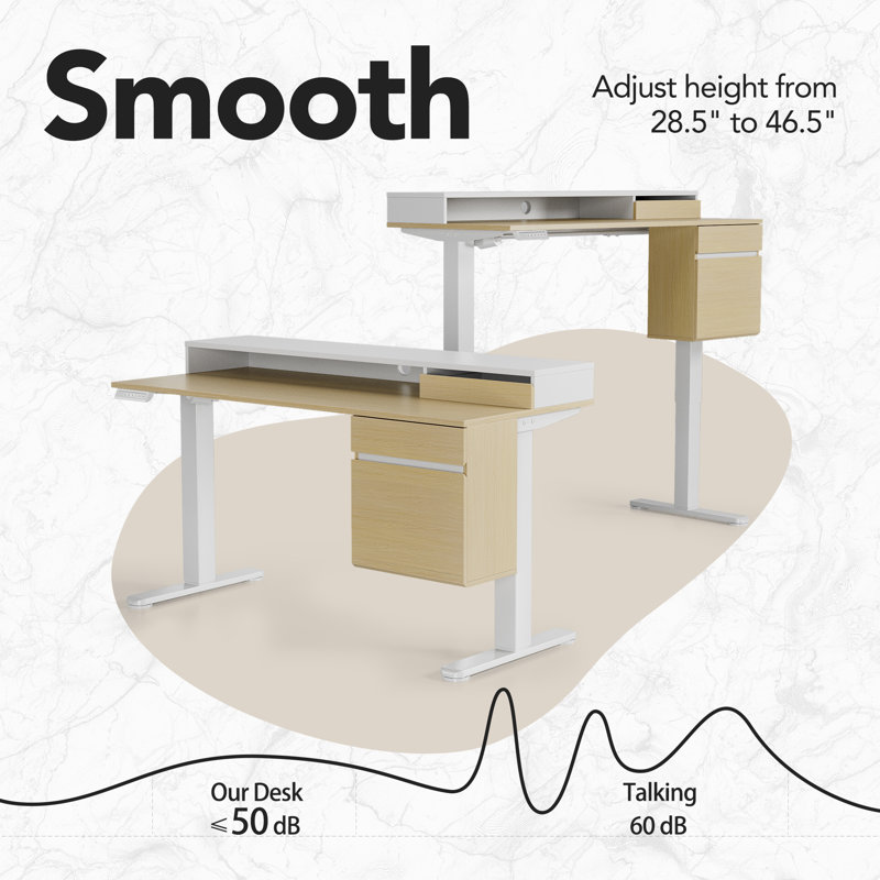 Electric Standing Desk With 3 Filing Drawers & Monitor Riser, Computer Desk For Home Office, Workspace, Beige/White