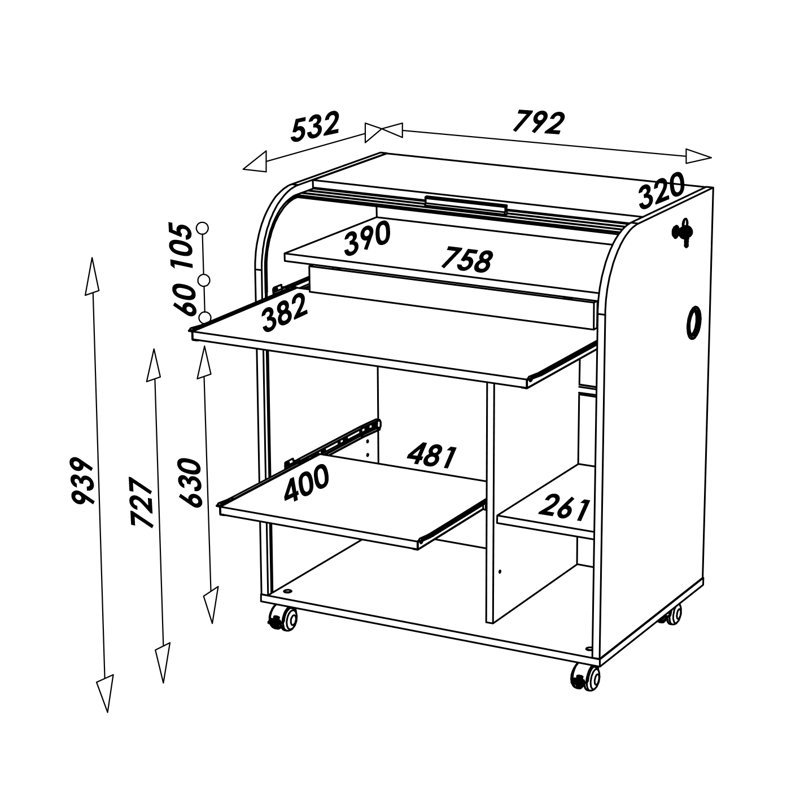 Solid Wood Base Secretary Desk, White