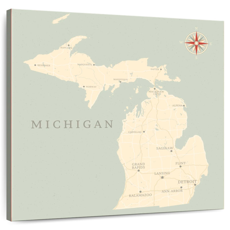 Carte du territoire du Michigan, H 16 po x l 16 po