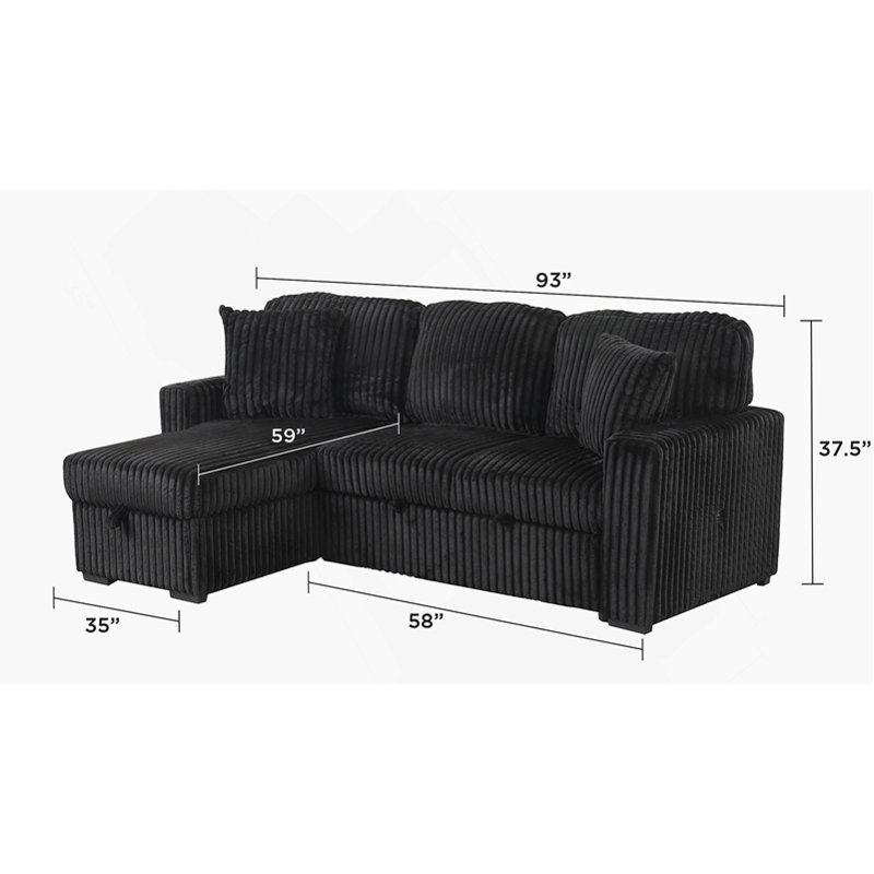 Canapé modulaire moelleux avec canapé-lit en velours, Velours noir