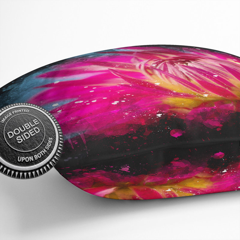 The Pink Flower Paint Splash Square Throw Cushion, 55cm H x 55cm W x 20cm D
