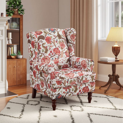 Fauteuil d'appoint moderne rembourré avec pieds en bois rétro, motif floral