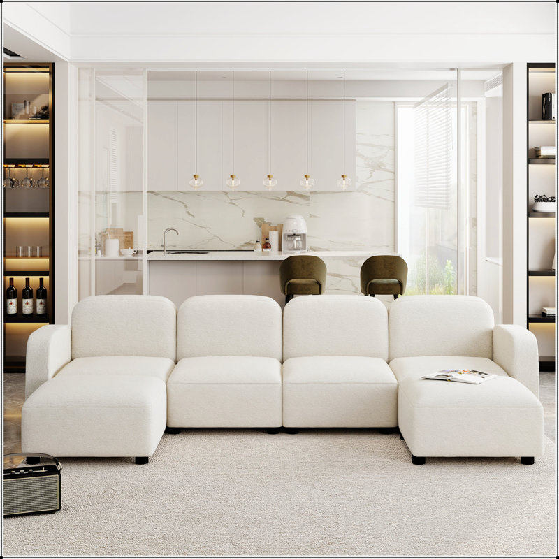 Canapé modulaire en velours 116 * 58 ", canapé en U réversible, combinaison libre, beige