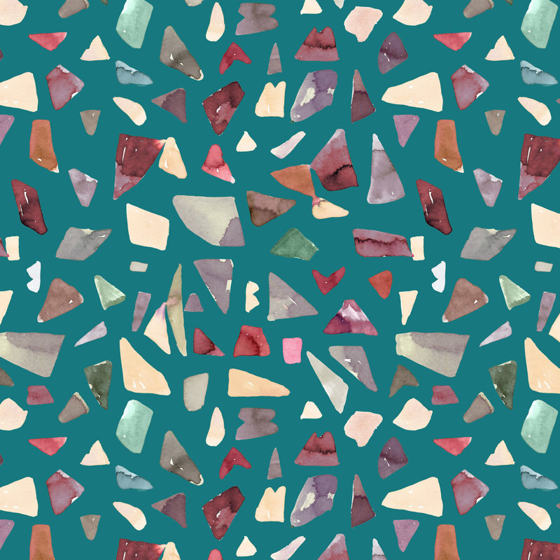 Ninola Design Terrazzo Minéral Watercolor Green - impression sur toile tendue, L 12 po x H 12 po
