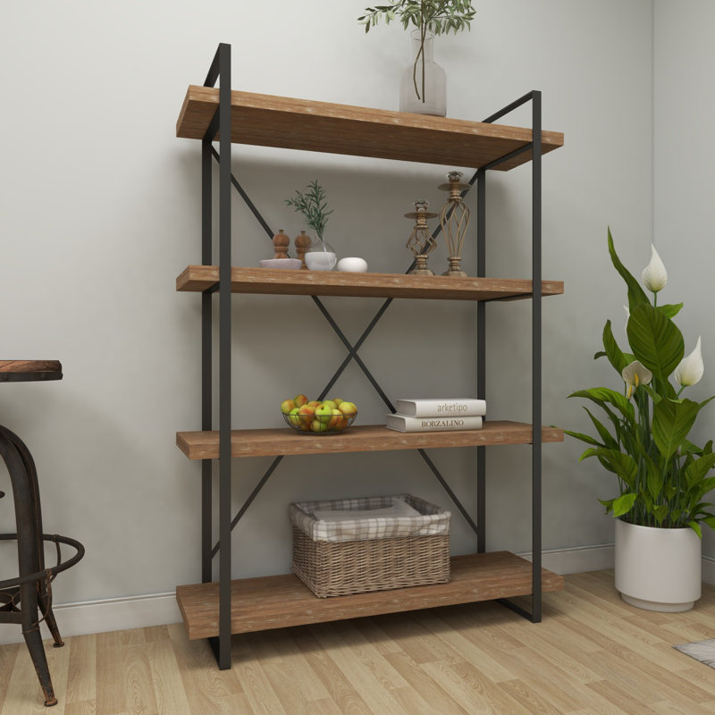 Étagère de rangement à 4 tablettes en bois brun, 47 po x 14 po x 67 po
