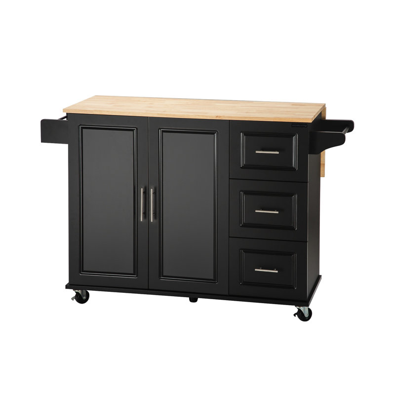 Chariot de cuisine roulant avec plateau de table extensible, 3 grands tiroirs, tablette réglable, étagère à épices, serviette et grande armoire en bois d'hévéa mobile