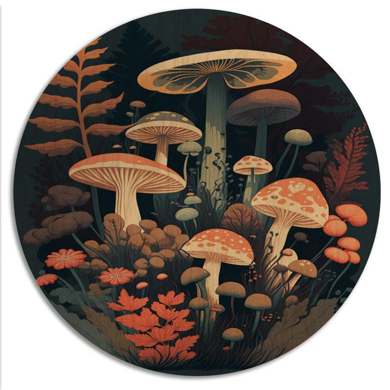 Champignons rétro Amanita Muscaria VI - Art mural en bois paysage forêt - bois de pin naturel, L 36 po x H 36 po