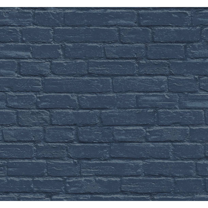 Papier peint contemporain 3D imitation brique rustique vieillie, bleu marine ardoise, style loft, Denim