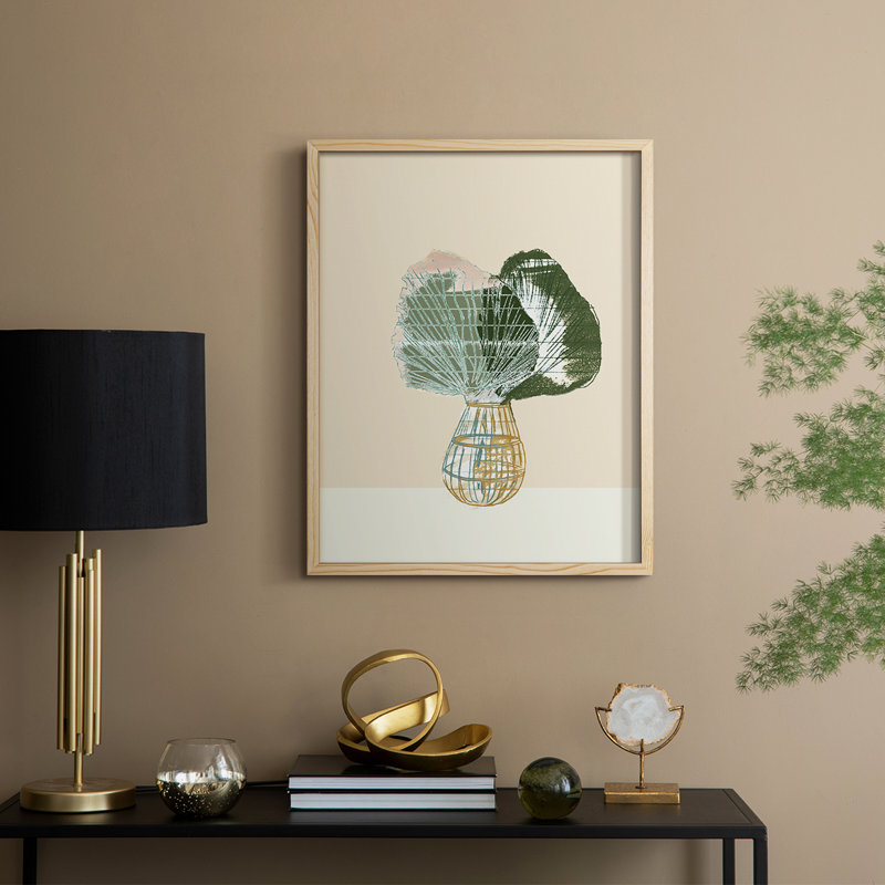 Reproduction encadrée de feuille tropicale tissée II - bois massif, H 30 po x l 24 po