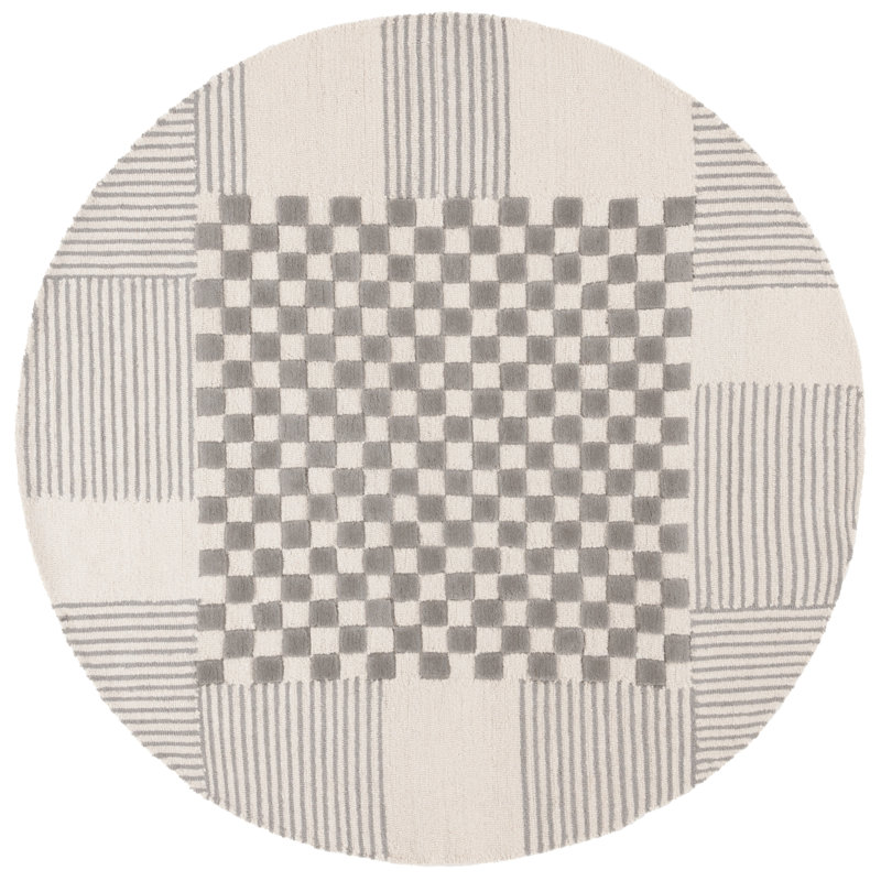 Arbyrd Hand Tufted Wool Pile Checkered Rug, Round 6'