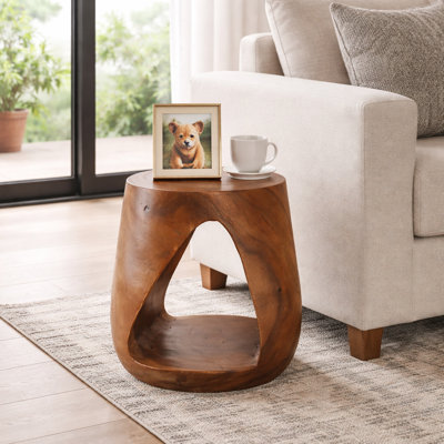 Odera Modern Sculptural Wooden Accent Side Table With Hollow Centre Design - Sylish Narrow End Table For Living Room, Bedroom, Or Office Decor - 18", Brown