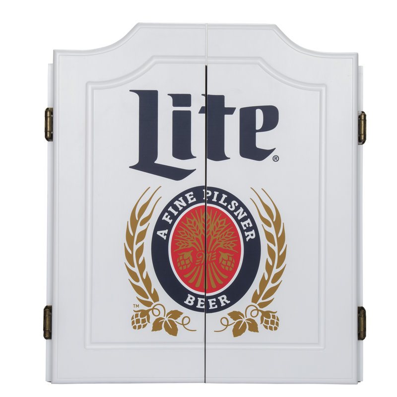 Miller Lite Vintage White Wood Dartboard Cabinet Set
