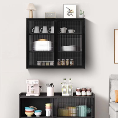 27.56"Glass Doors Modern Two-Door Wall Cabinet With Featuring Three-Tier Storage