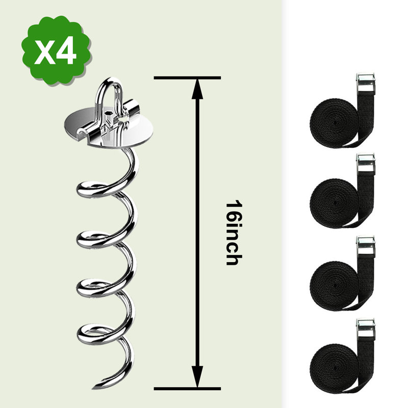 Heavy-Duty Trampoline Anchor Kit - 4-Pack Corkscrew Stakes with T Hook