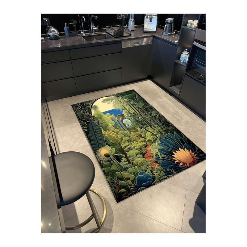 Tapis décoratif à motif géométrique et botanique Green Forest, Tapis de couloir 3 pi 3 po x 9 pi 10 po