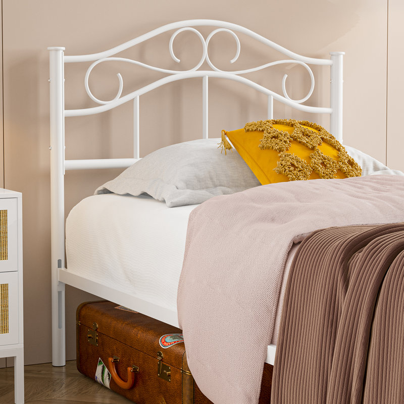 Anary Metal Twin Size Headboard, Adjustable Height, Steel Curved Twin/Twin XL Headboard Only For Bedroom, Farmhouse Scrollwork Design, Attach Frame, Easy Assembly, White