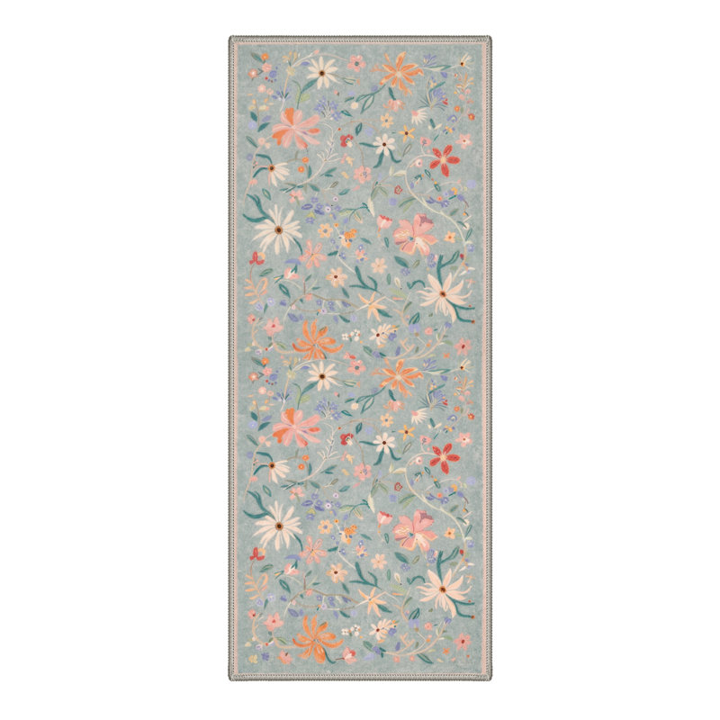 Tapis d'intérieur à motif floral lavable à la machine avec envers antidérapant Abrahamson, Tapis de couloir 84 po x 24 po