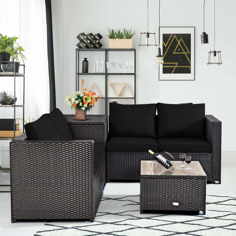 Margriete 4 - Person Patio Conversation Set with Cushions, Black