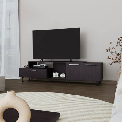 Wengue Entertainment Center With Open Storage And 2-Side Cabinets