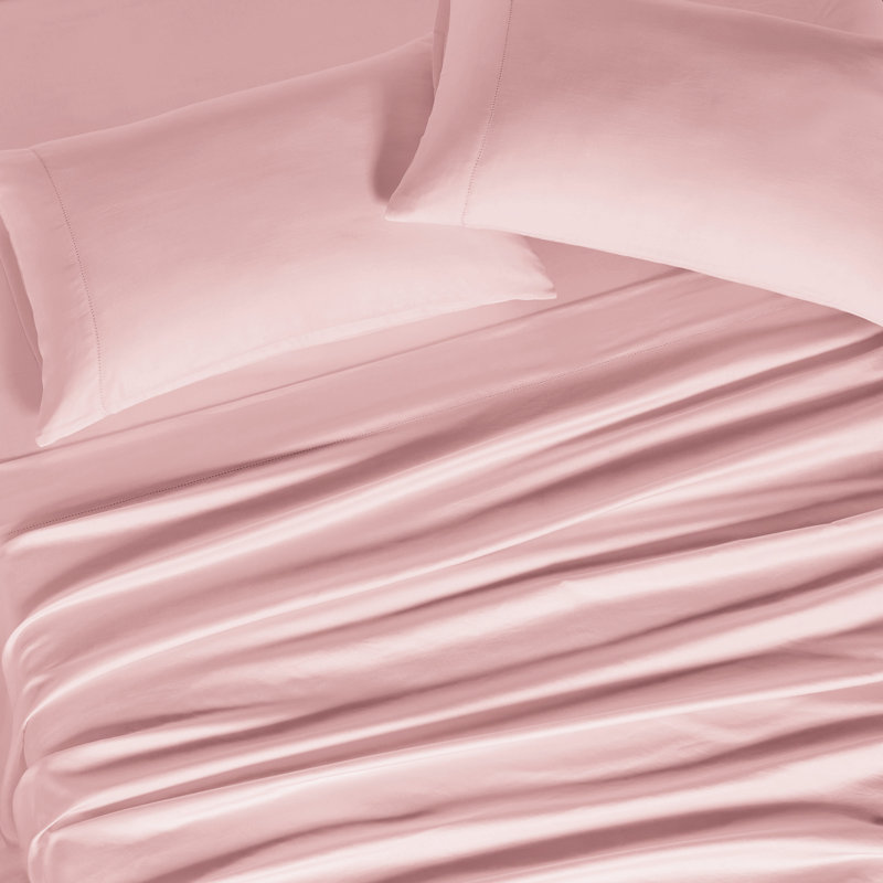 300tc Tencel Ted Baker Ladder Stitch Cotton Tencel Sheet Set, Queen Sheet Set, Pink