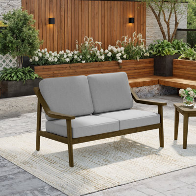 Marlo Solid Wood Teak Outdoor Loveseat With Cushion And Arms