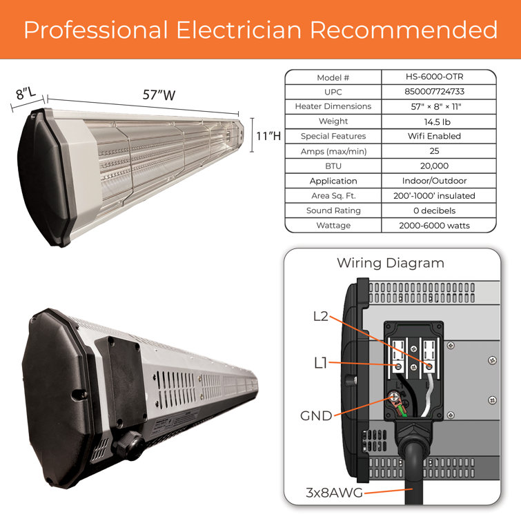 Heat Storm 6000 Watt Watt 20000 BTU BTU Electric High Efficiency Space  Heater with Adjustable Thermostat , Remote Included | Wayfair