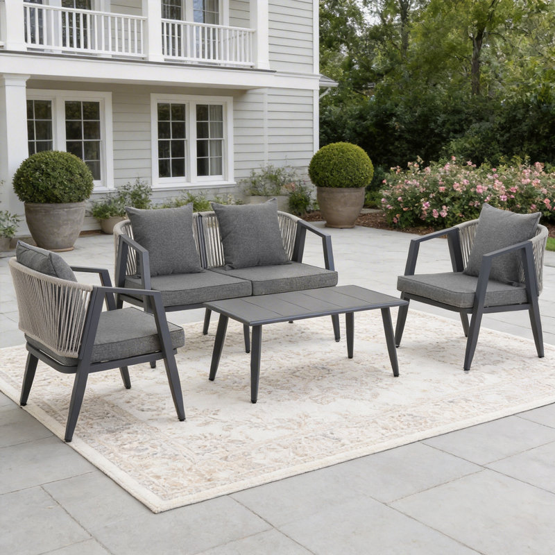 U_STYLE Ensemble de sièges d'extérieur avec structure et coussins en fer, Gris