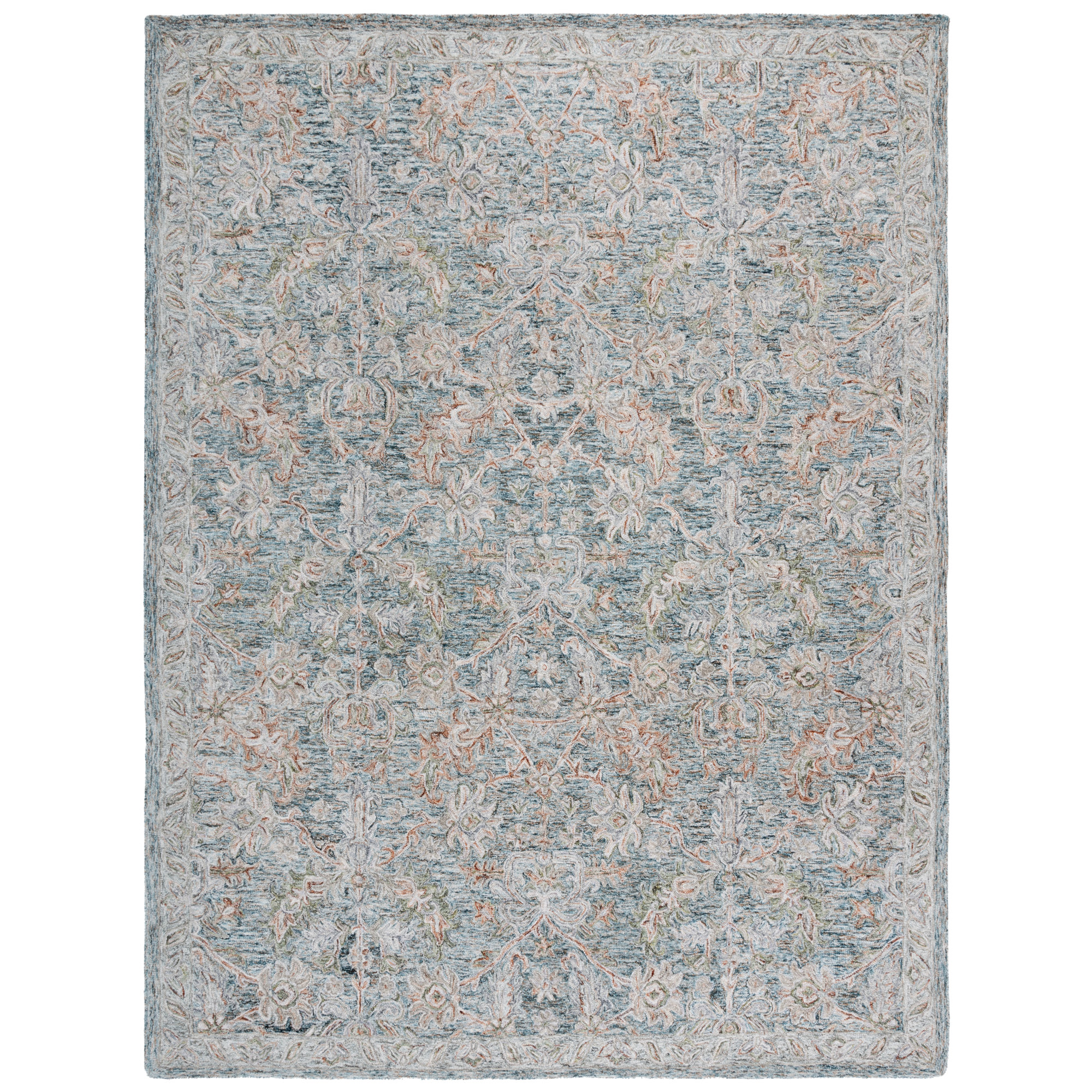 Zenaida Hand Tufted Wool/Cotton Oriental Rug in Teal/Green, Rectangle 8' x 10'