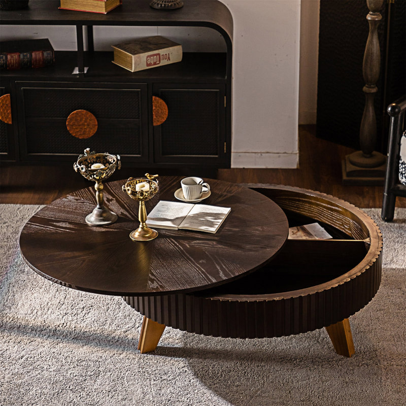 Table basse ronde avec rangement, Brun, Brun, 15.74' H x 39.41' L x 39.41' W