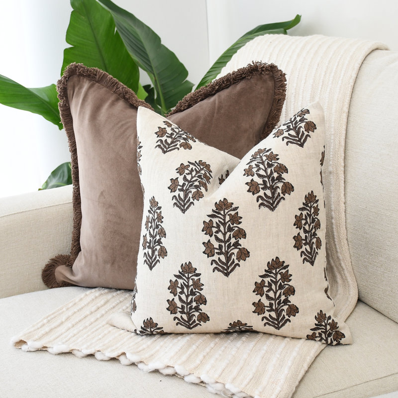 Brown Block Print Pillow Covers