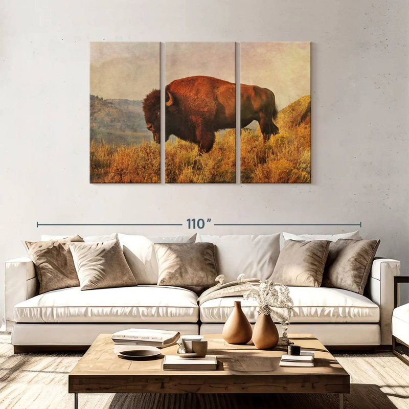 Bison sauvage sur le champ, H 48 po x l 74 po