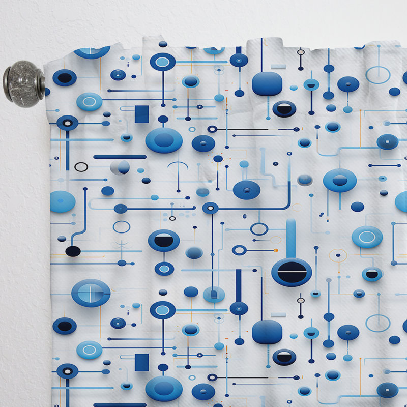 Rideau obscurcissant géométrique abstrait bleu cobalt et blanc Cobalt I - 1 panneaux, L 52 po x L 63 po