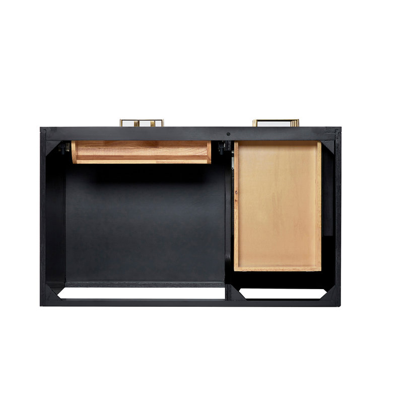 Tidworth 36'' Solid Wood Single Bathroom Vanity with 1.5'' Quartz Top, Rectangular, Left, Black Oak