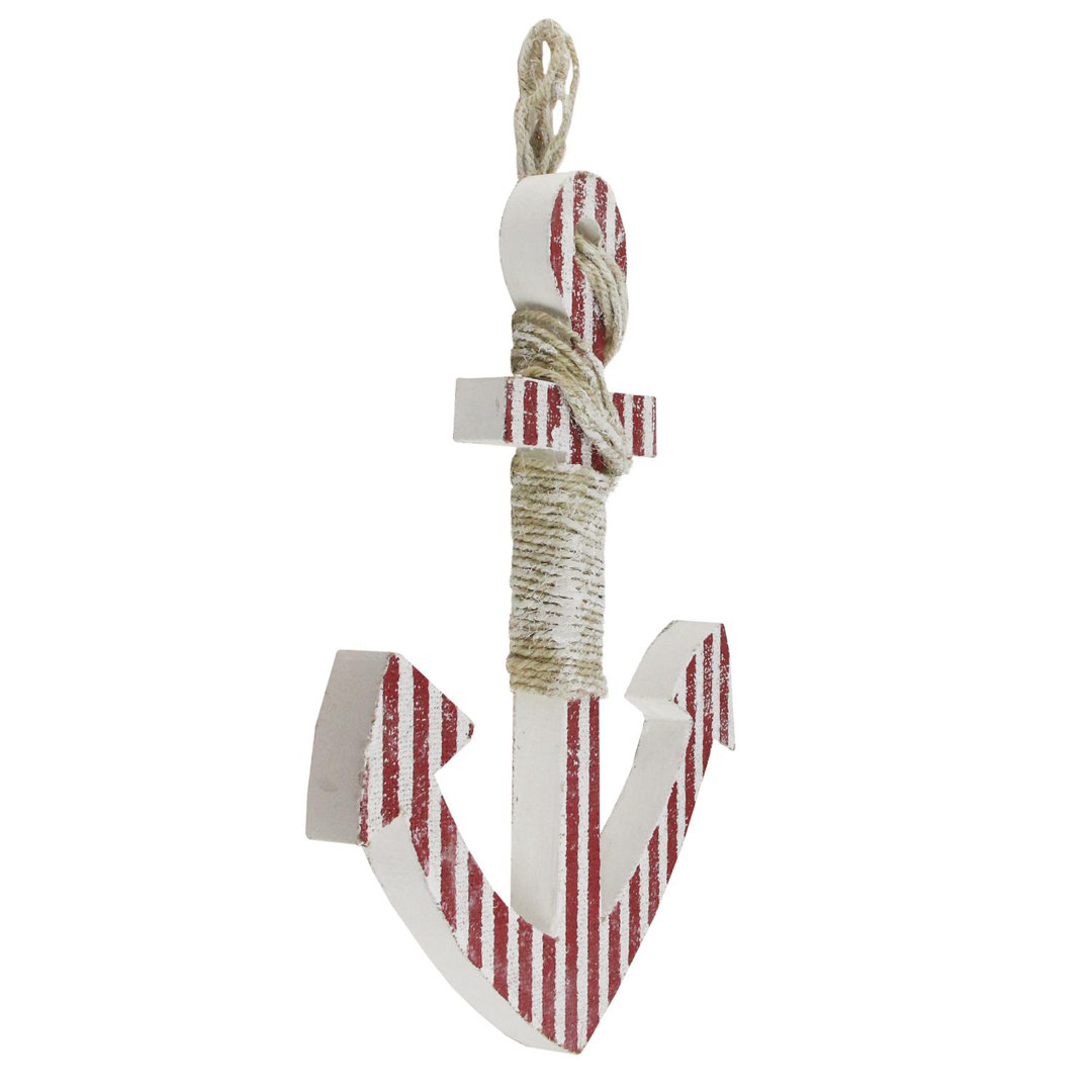 16" Red and White Striped Nautical Hanging Anchor with Rope Wall Art Northlight Seasonal