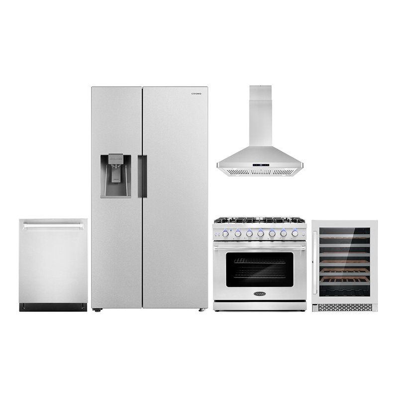 Ensemble de cuisine 5 pièces avec réfrigérateur côte à côte avec cuisinière à gaz 36 po