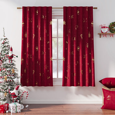 Christmas Snowflake Rod Pocket Velvet Curtains for Living Room