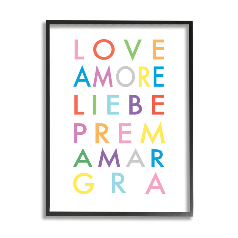 Love romantique, phrases - art textuel, H 20 po x l 16 po, Giclée encadrée noir minuit