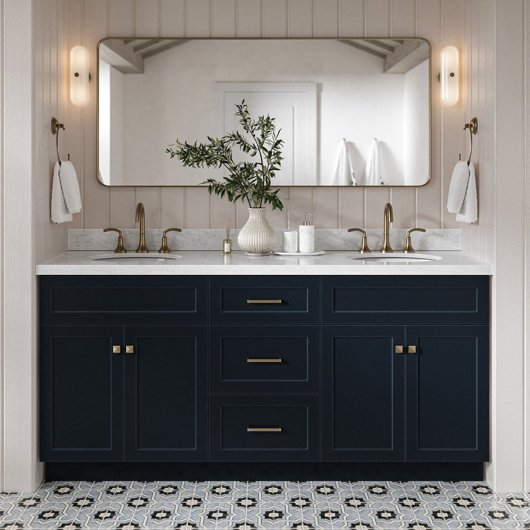 Abell 73'' Double Bathroom Vanity with Carrara Marble Top Winston Porter Base 