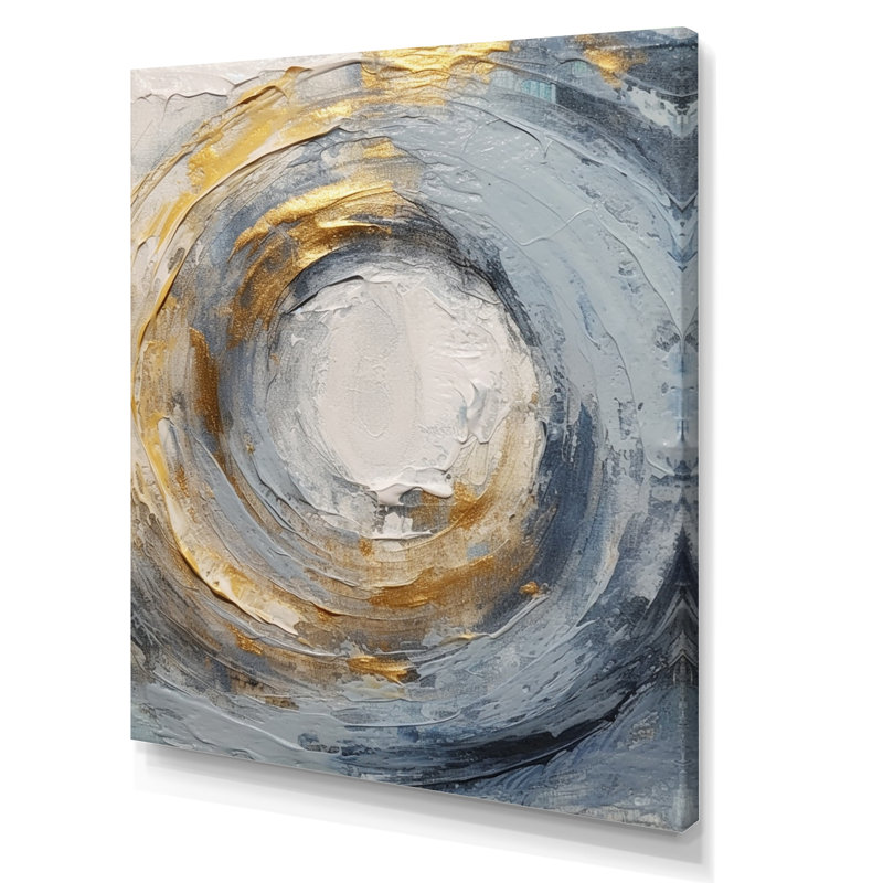 «Gold and Blue Vibrant Spirals IV - Abstract Spirals», art mural encadré, H 44 po x l 34 po, Sans cadre, Toile tendue