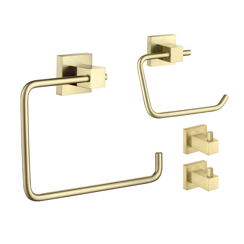 Cube 4 - Piece Bathroom Hardware Set, Brushed Gold