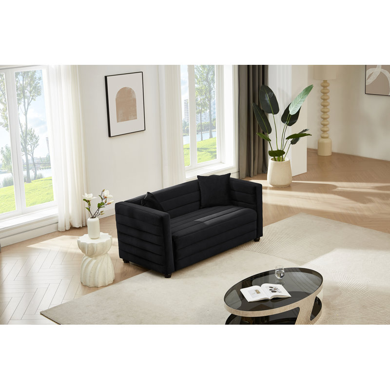 Causeuse en velours à accoudoirs carrés 64,6 po Alivea, Velours noir
