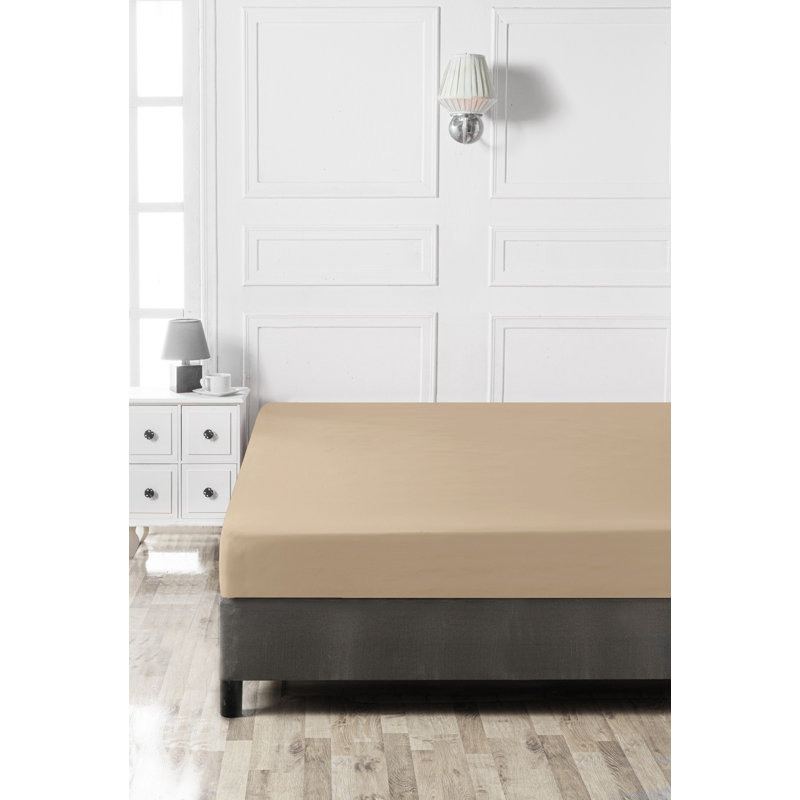 Premium Ranforce Double Small Fitted Sheet, 100% Cotton, 51.2 x 74.8 x 11.8 inches | 155 Thread Count, Soft Beige Color | Machine Washable at 86°F | Perfect for Comfortable Sleep & Easy Care