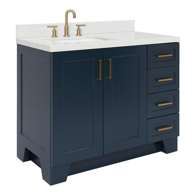ARIEL Taylor 42.25 Single Sink Bathroom Vanity with Man-Made Stone Top-Oval, Midnight Blue, Rectangle, Left 