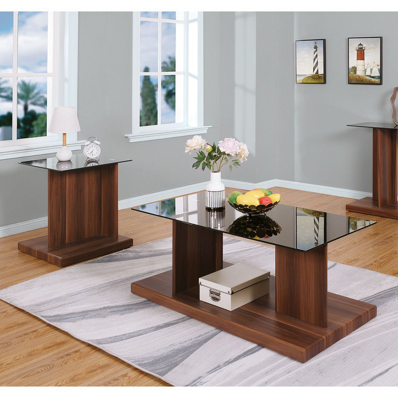 Donjae Aadvik 2 Piece Coffee Table Set, Dark Walnut