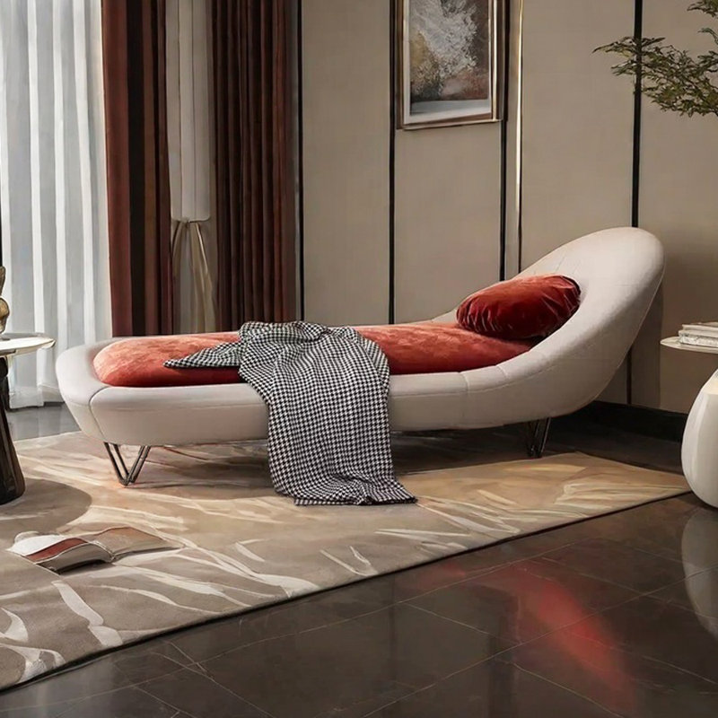 Méridienne large moderne et luxueuse, Rouge / Beige