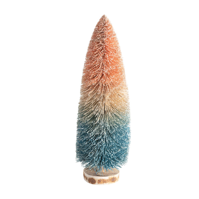 Arbre à brosse en sisal avec base en bois, Rose/bleu, H 14,5 po x l 5 po x P 5 po