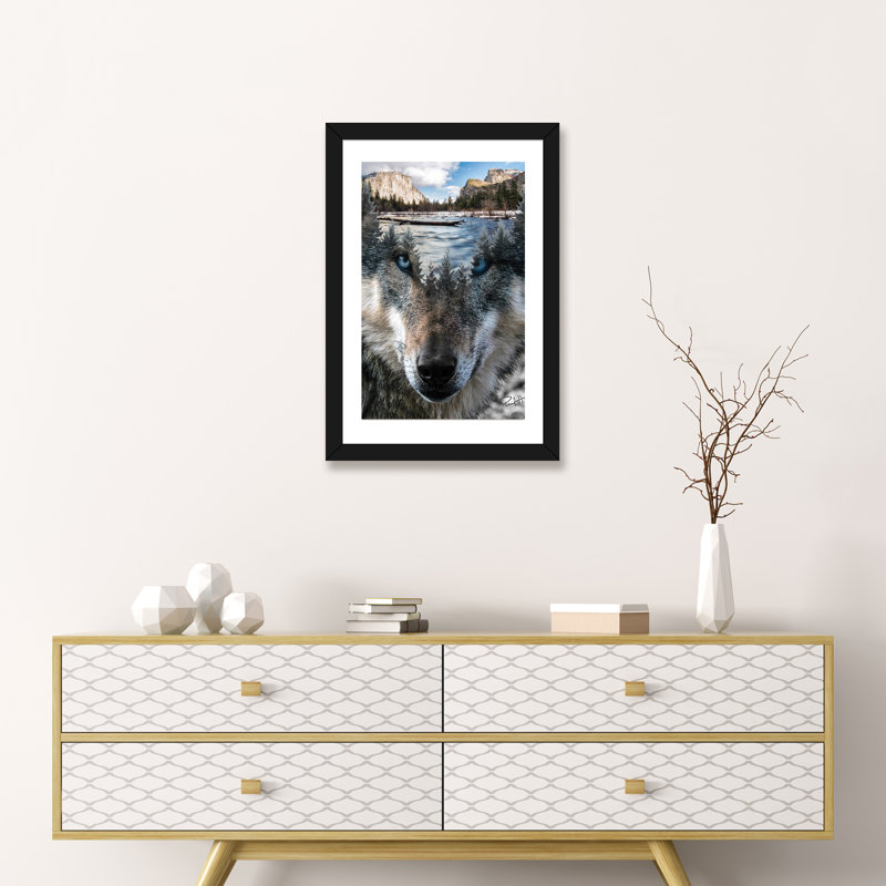 « loup » par paul haag-impression sur image, H 24 po x l 16 po x P 1 po, Papier avec cadre noir